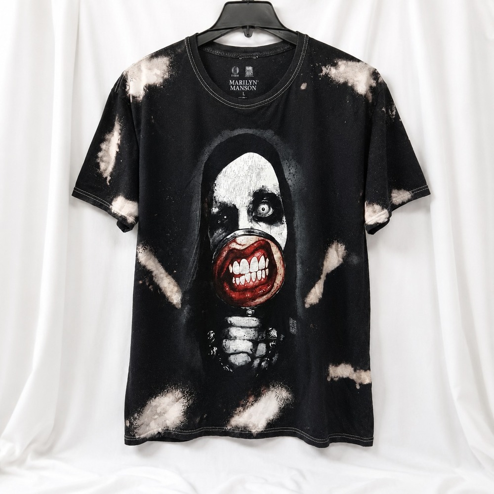 Marilyn Manson Big Chris Art Graphic T Shirt Mens L Bleached Distressed Band Tee